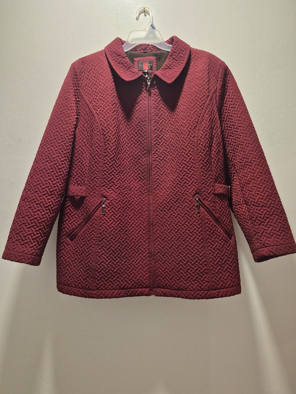 Gallery Womens Quilted Coat Jacket Size 1X Burgundy Excellent Condition